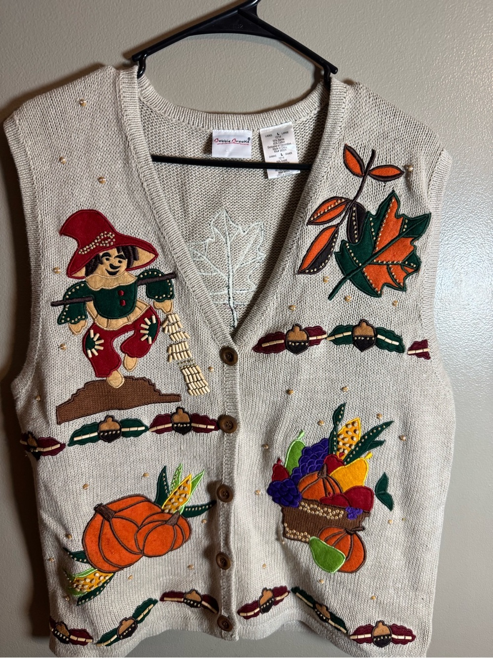 Bobbie Brooks Cream Fall Harvest Embroidered Vest